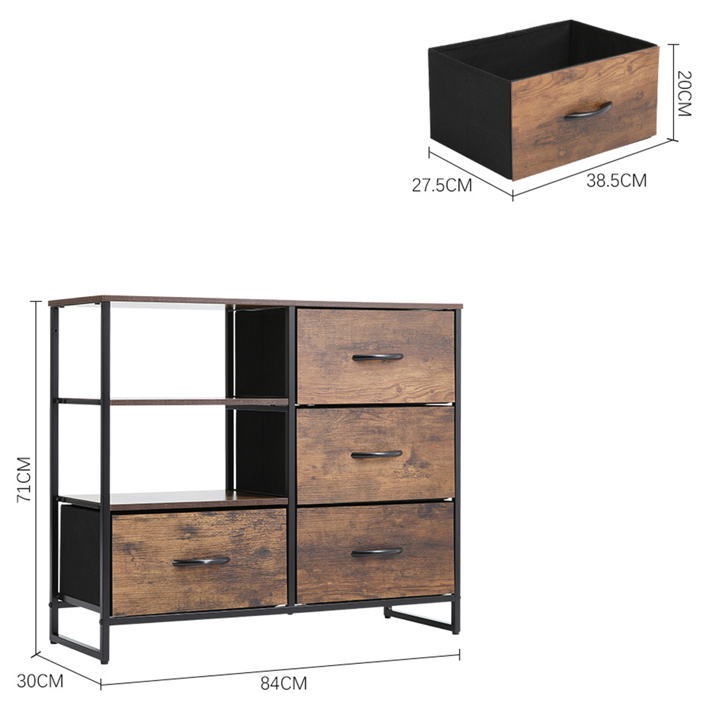 H&O Direct 4 Drawer 2 Shelf Retro Style Storage Cabinet Image 6