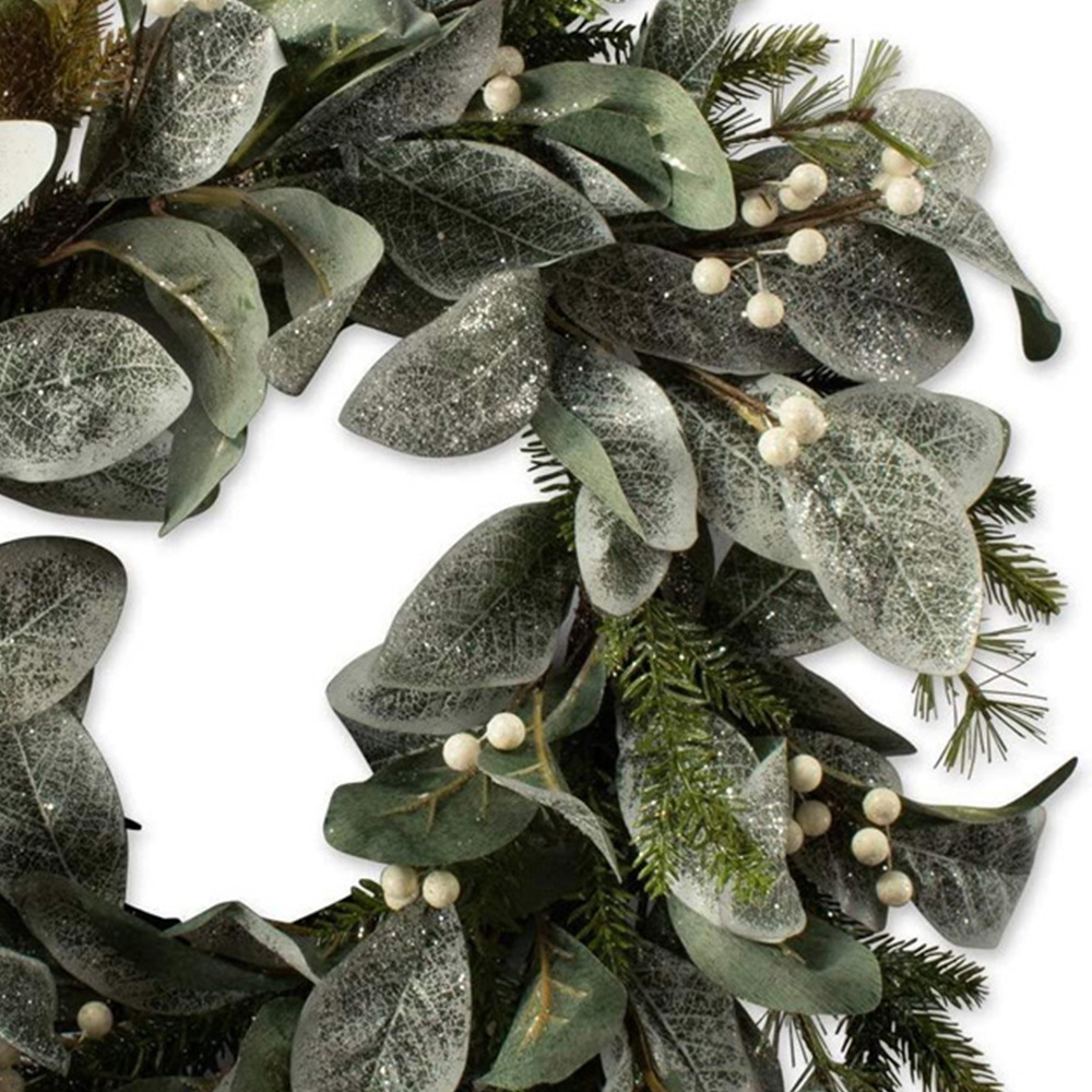 Shatchi White Berries and Glittered Flowers Wreath 55cm Image 3