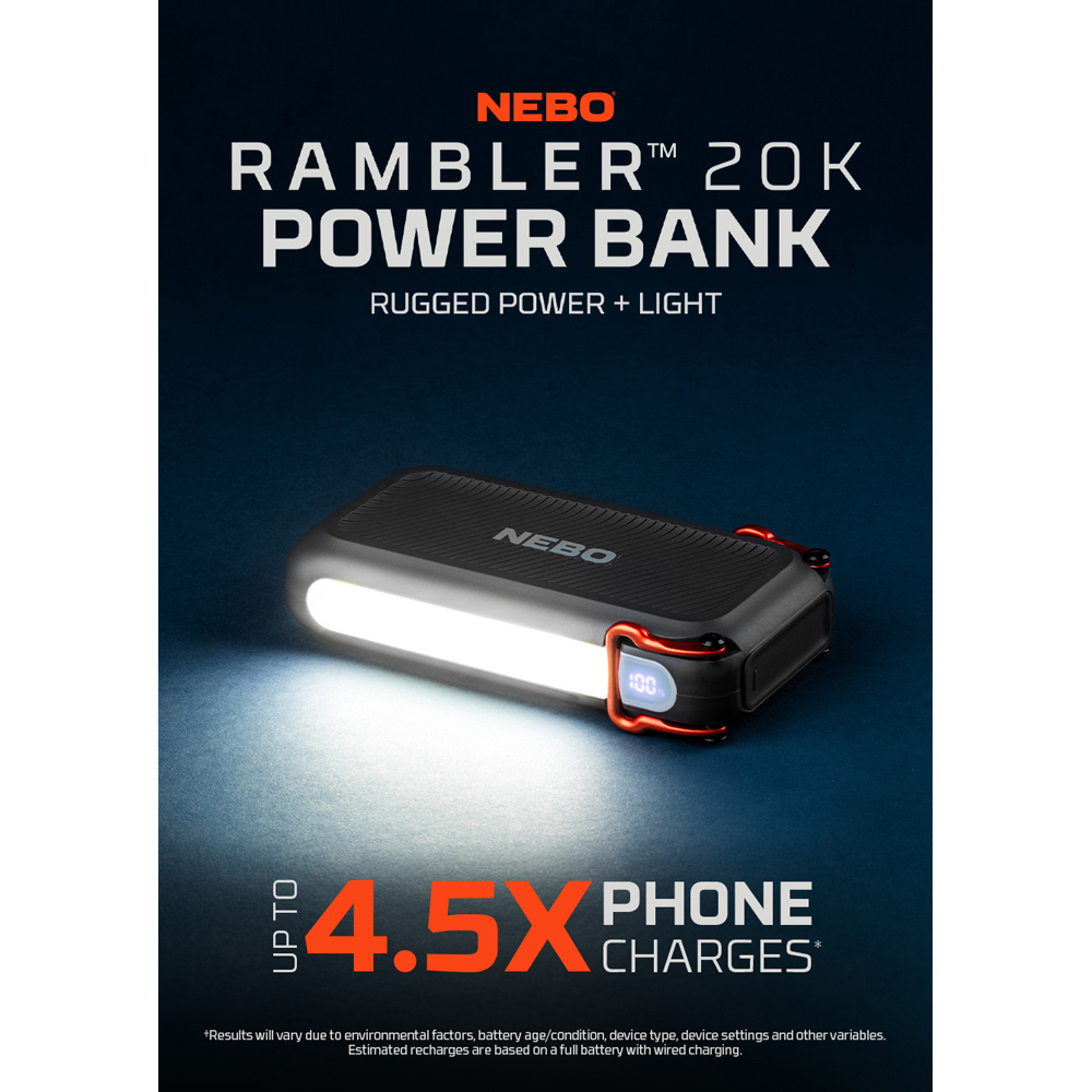 Nebo Rambler 20K Rugged Power Bank with 200 Lumens Floodlight 20000mAh Image 6