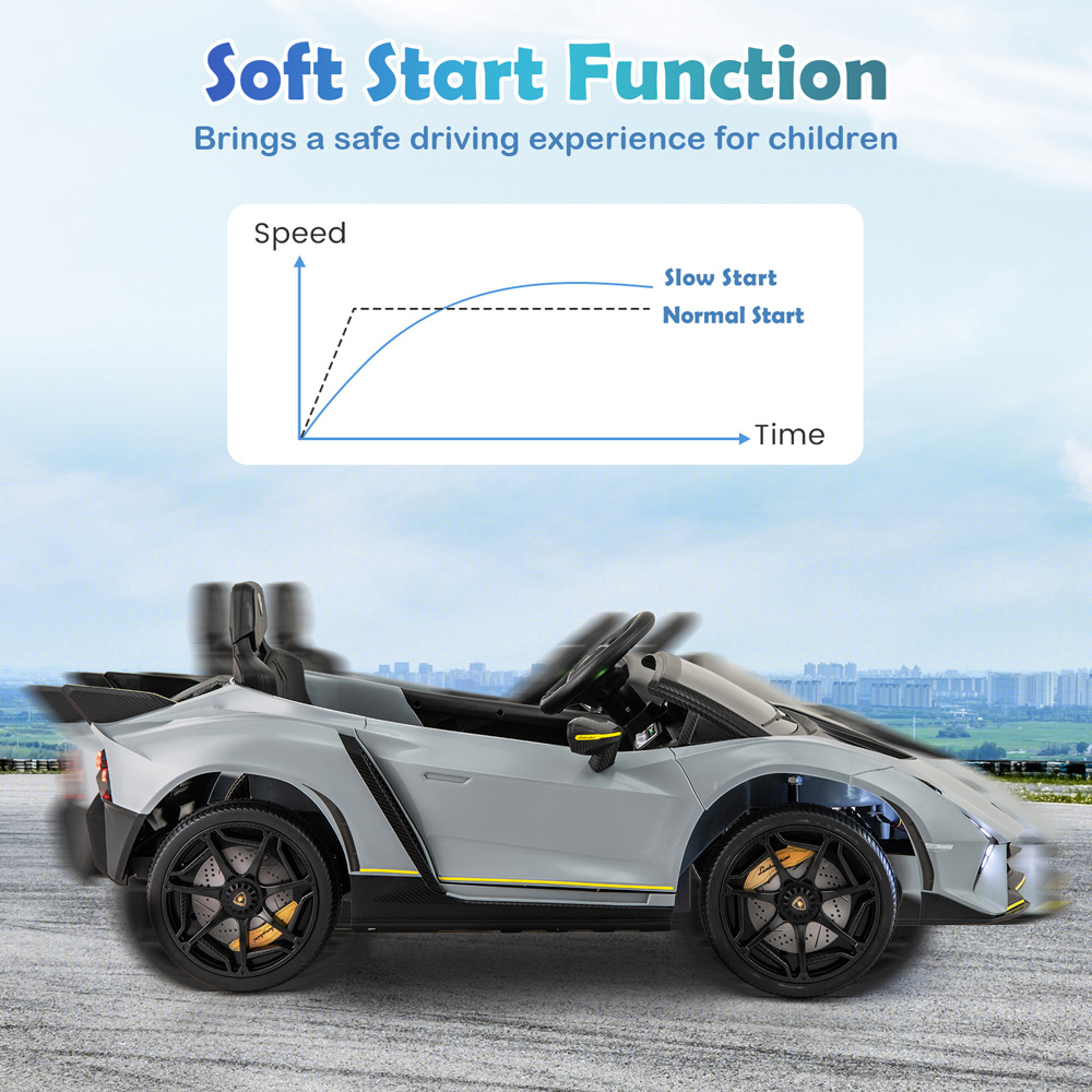 Costway Kids Grey Licensed Lamborghini 4WD Ride On Car with 3 Speeds and Music 12V Image 6
