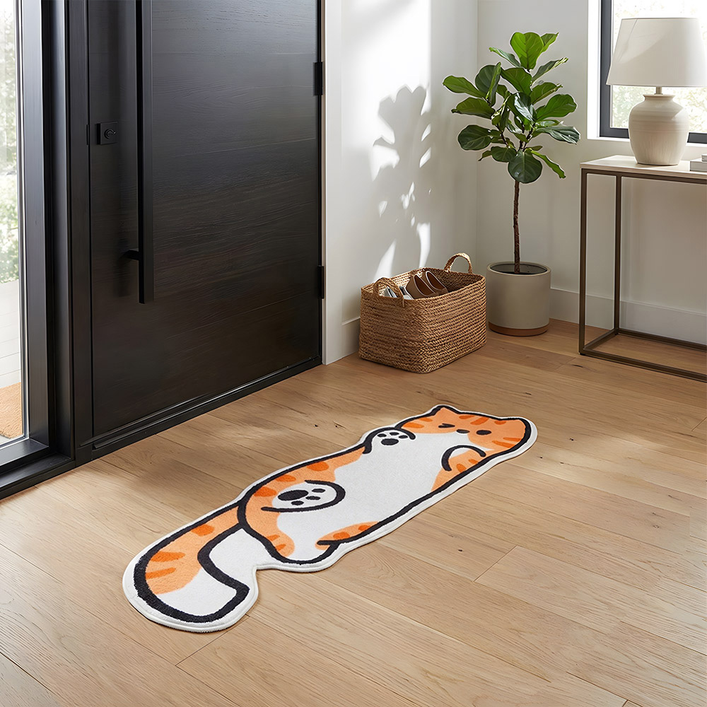Living and Home Orange and White Cat-Shaped Non-Slip Runner Rug 120 x 39cm Image 2