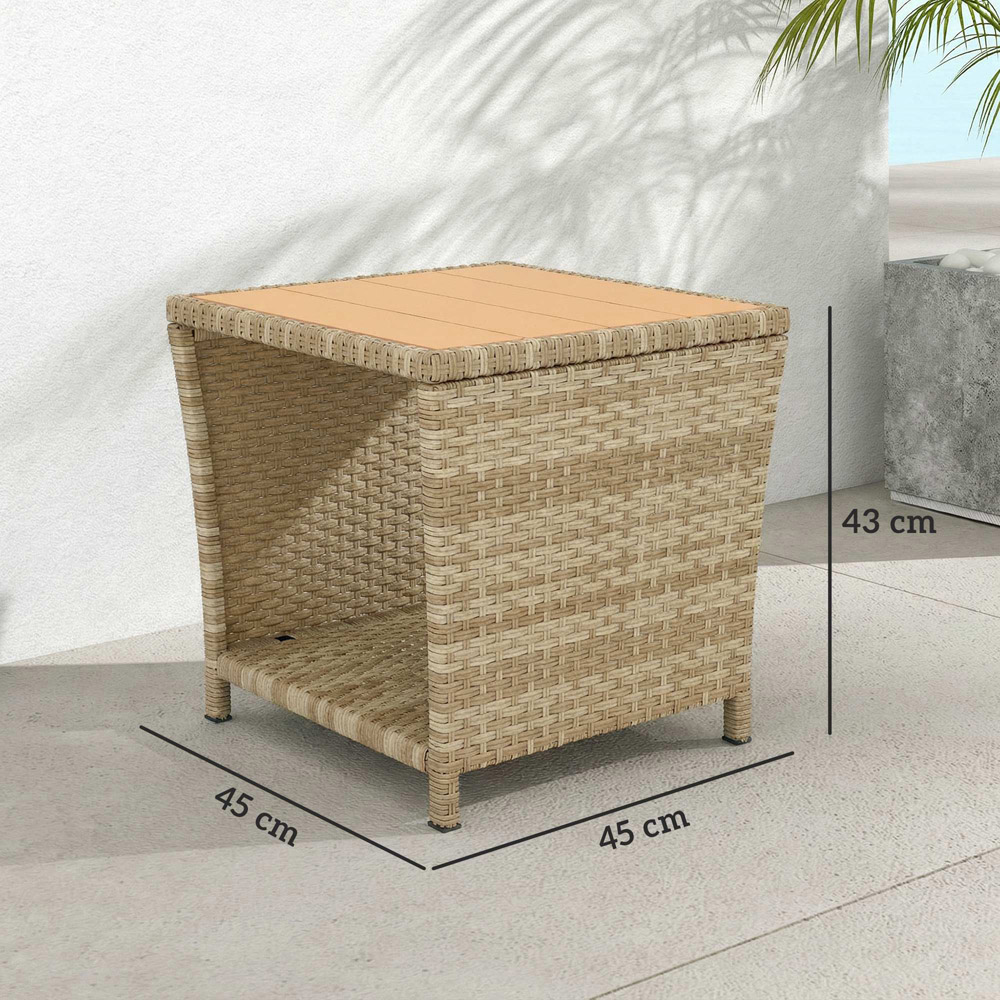 Outsunny Single Shelf Khaki Rattan Side Table Image 9