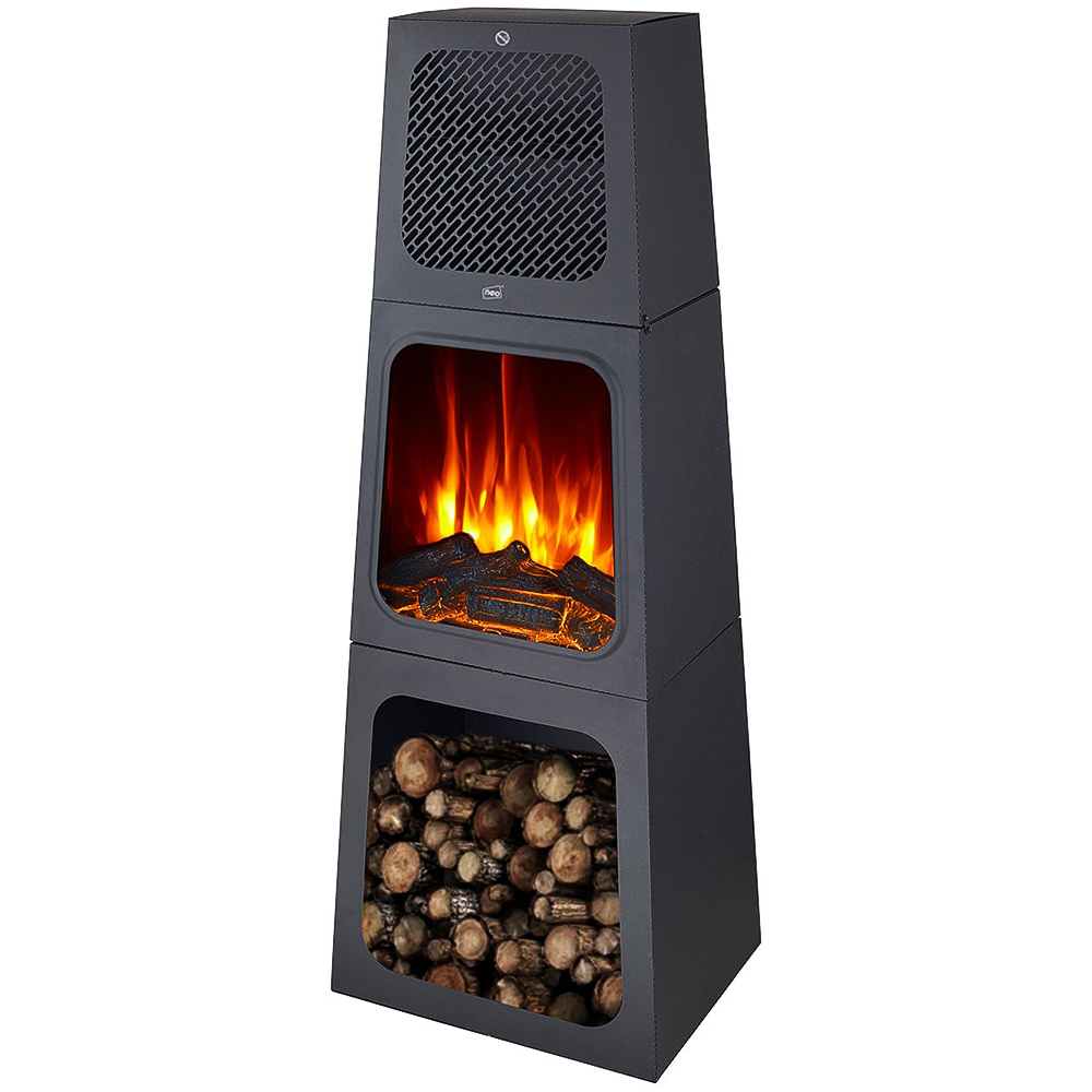 Neo Black Tall Free Standing Modern Triangle Pyramid Electric Fireplace 120cm Image 1
