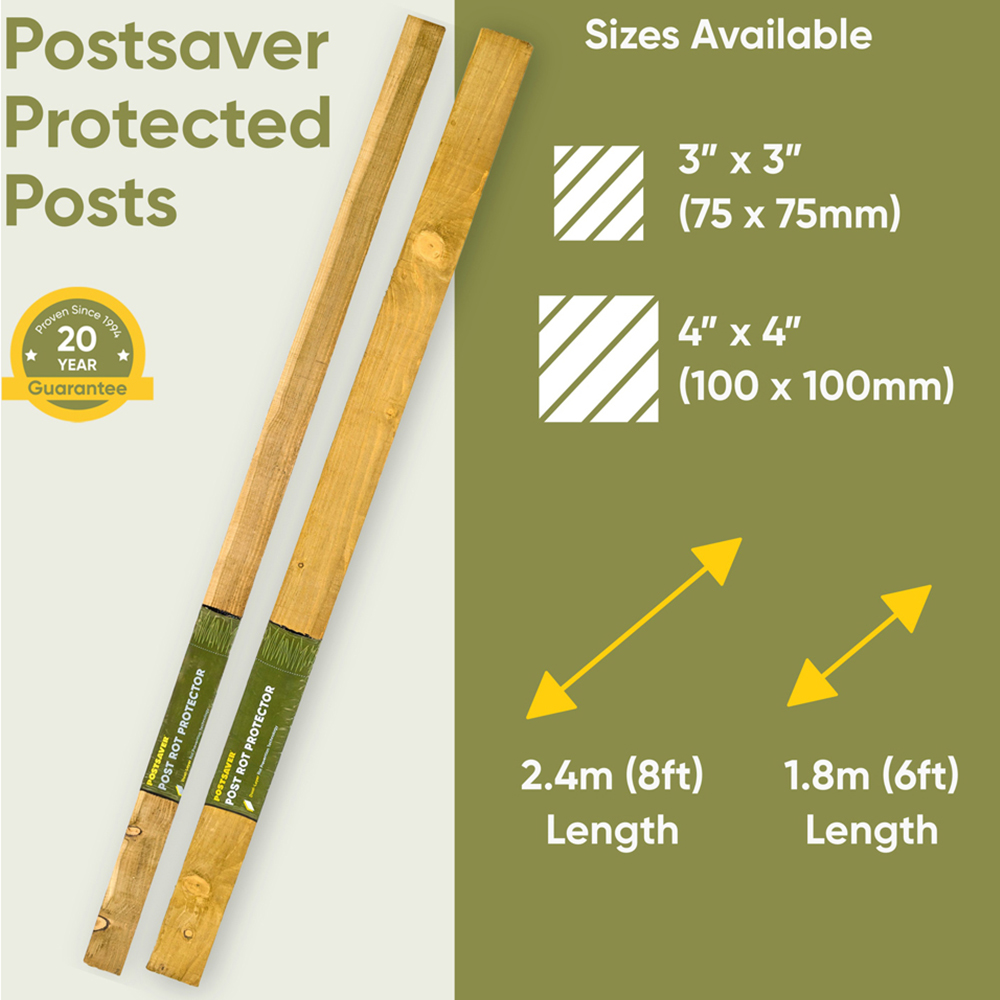 Postsaver Pro-Post 8ft 3 Pack UC4 Treated Wooden Fence Post 3 x 3 inch Image 9