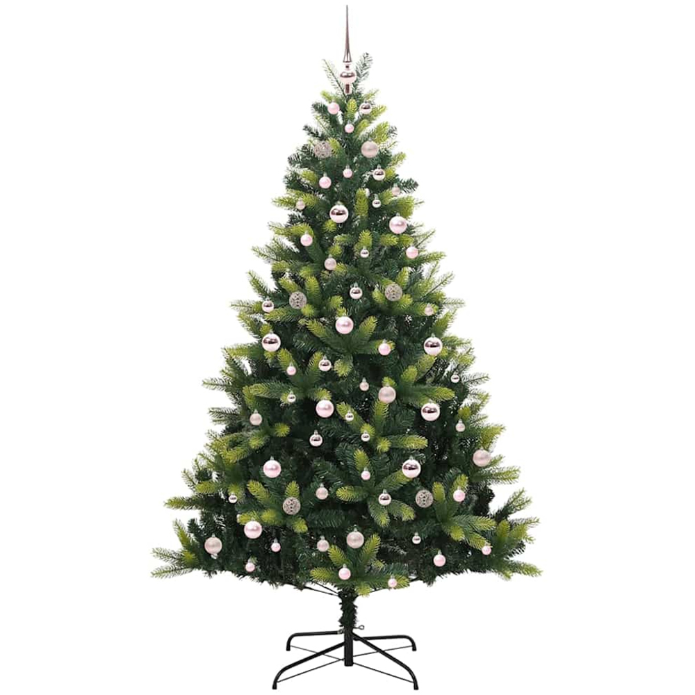 vidaXL Pre-Lit Pink Baubles Green Artificial Hinged Christmas Tree 7ft Image 4
