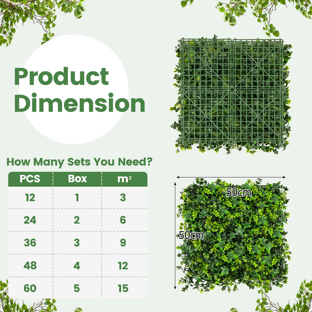 Costway 1.6 x 1.6ft Artificial Grass Wall Panels 12 Pack Image 7