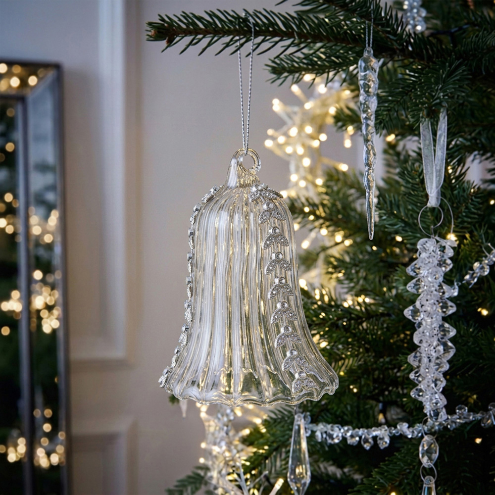 Embellished Glass Bell Decoration Clear Image 2