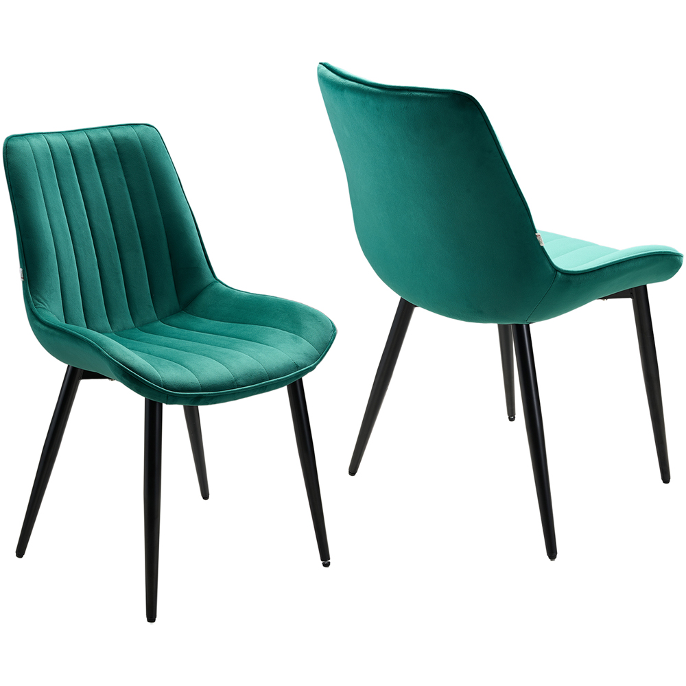 Living and Home Set of 2 Green Velvet Dining Chairs Image 2