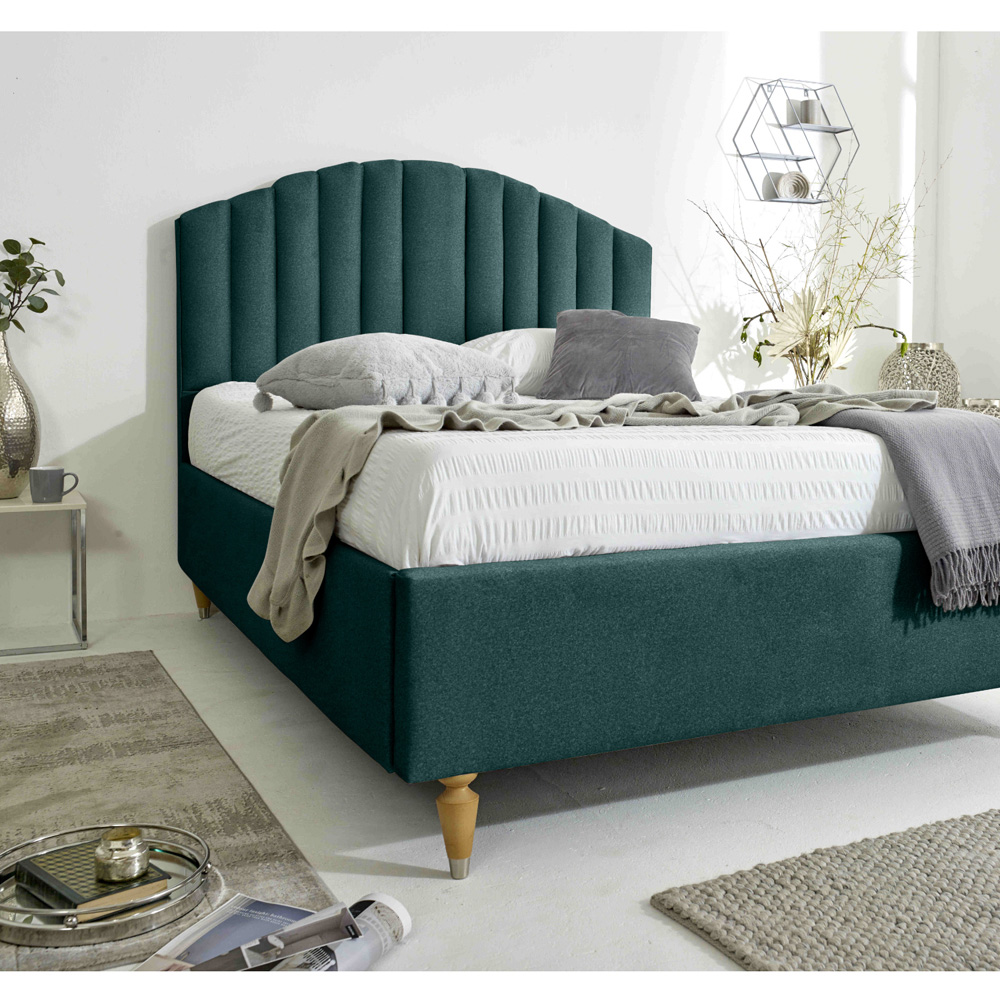 Eleganza Henrik Single Green Arlington Fabric Bed Frame with Curved Headboard Image 4