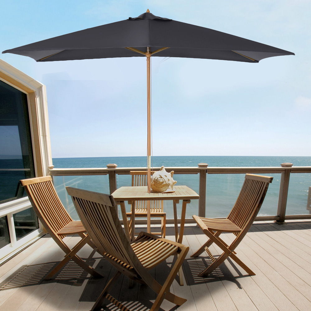 Outsunny Dark Grey Wooden Parasol 3 x 2m Image 2