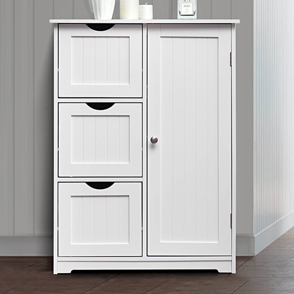 Costway Single Door 3 Drawer White Freestanding Bathroom Cabinet Image 1