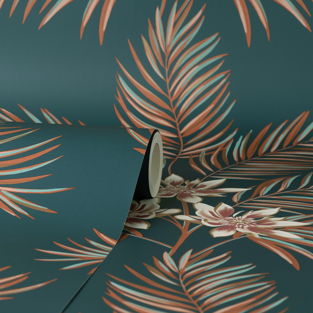 Fine Decor Bali Tropical Floral Peacock Wallpaper Image 2