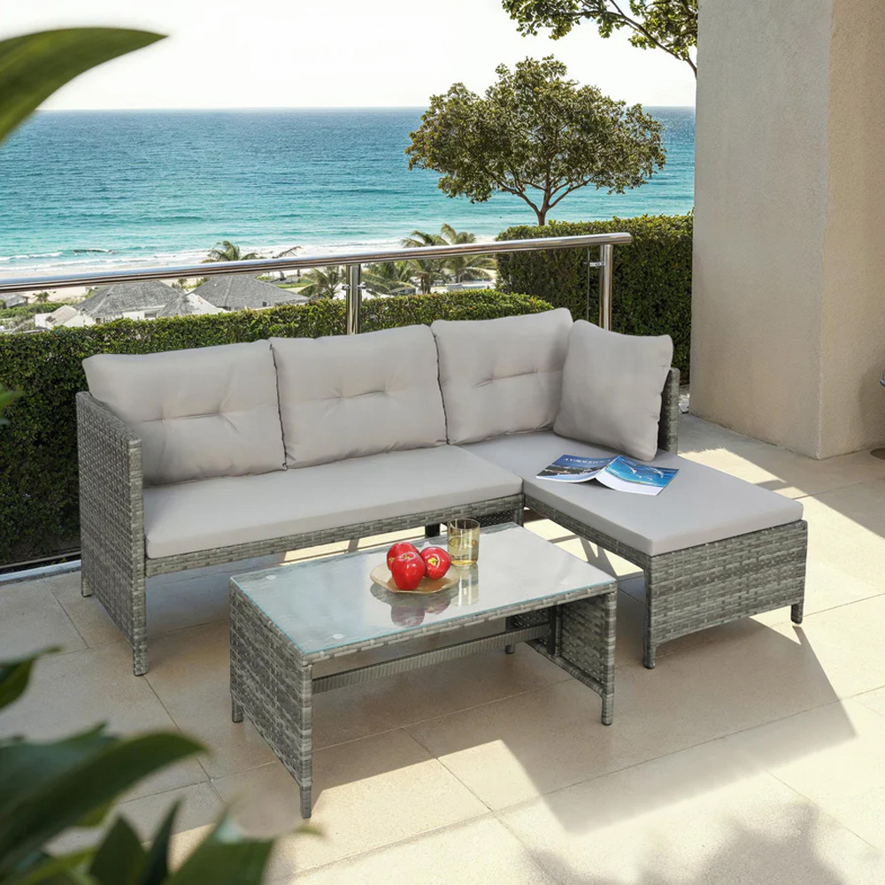 HGD Bude 4 Seater Rattan Grey Corner Garden Sofa Set with Coffee Table Image 7