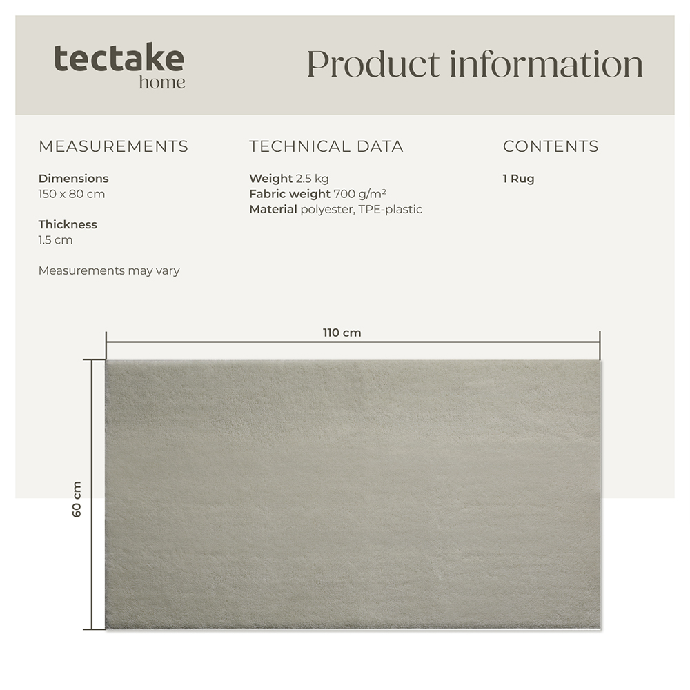 tectake Zonelle Sand Short Pile Ultra Soft Rug 150 x 80cm Image 8