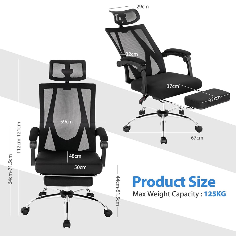 Costway Ergonomic Recliner Mesh Office Chair with Retractable Footrest Image 9
