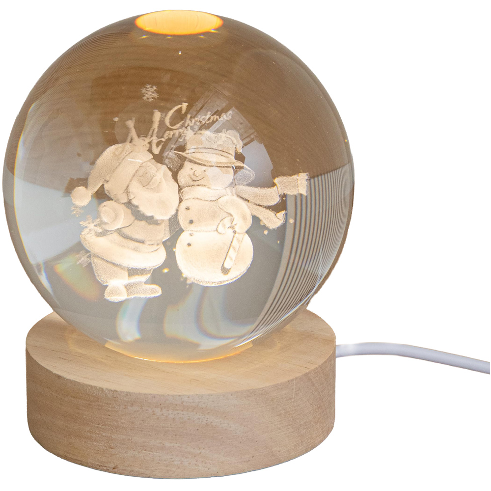 Samuel Alexander Warm White LED Etched Santa and Snowman Globe USB Powered Christmas Decoration 10cm Image 4