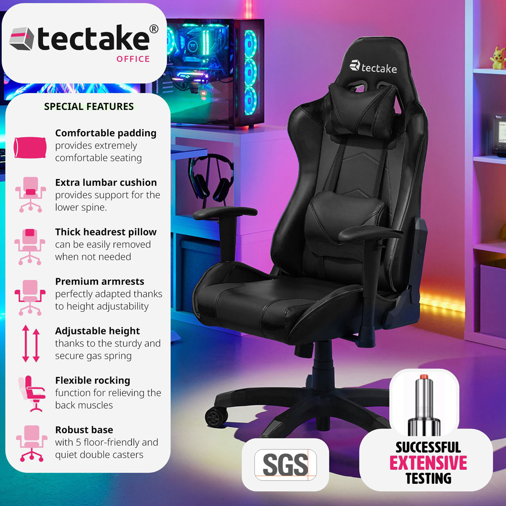 tectake Stealth Black Gaming Chair Image 3