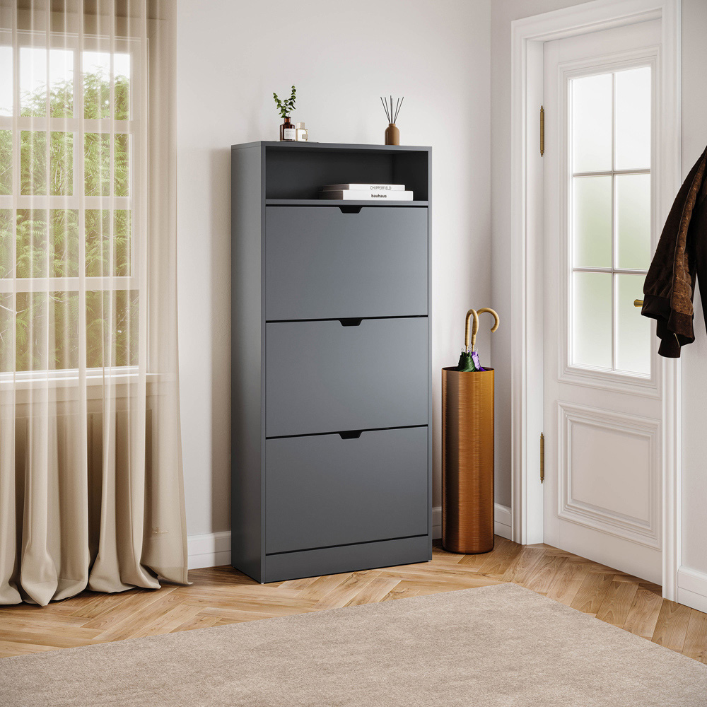 VIDA DESIGNS 3 Drawer Single Shelf Grey Shoe Cabinet Image 5