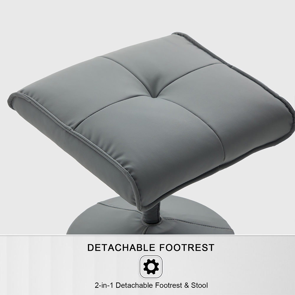 Langham Grey PU Leather Swivel Recliner Armchair with Footrest Stool Image 5