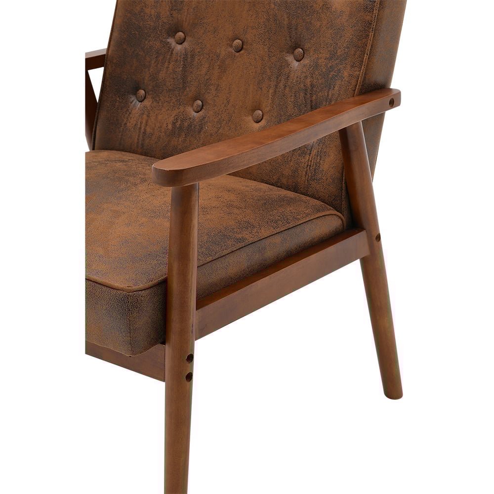 Living and Home Brown Linen Cushion Modern Wood Frame Upholstered Lounge Chair Image 4