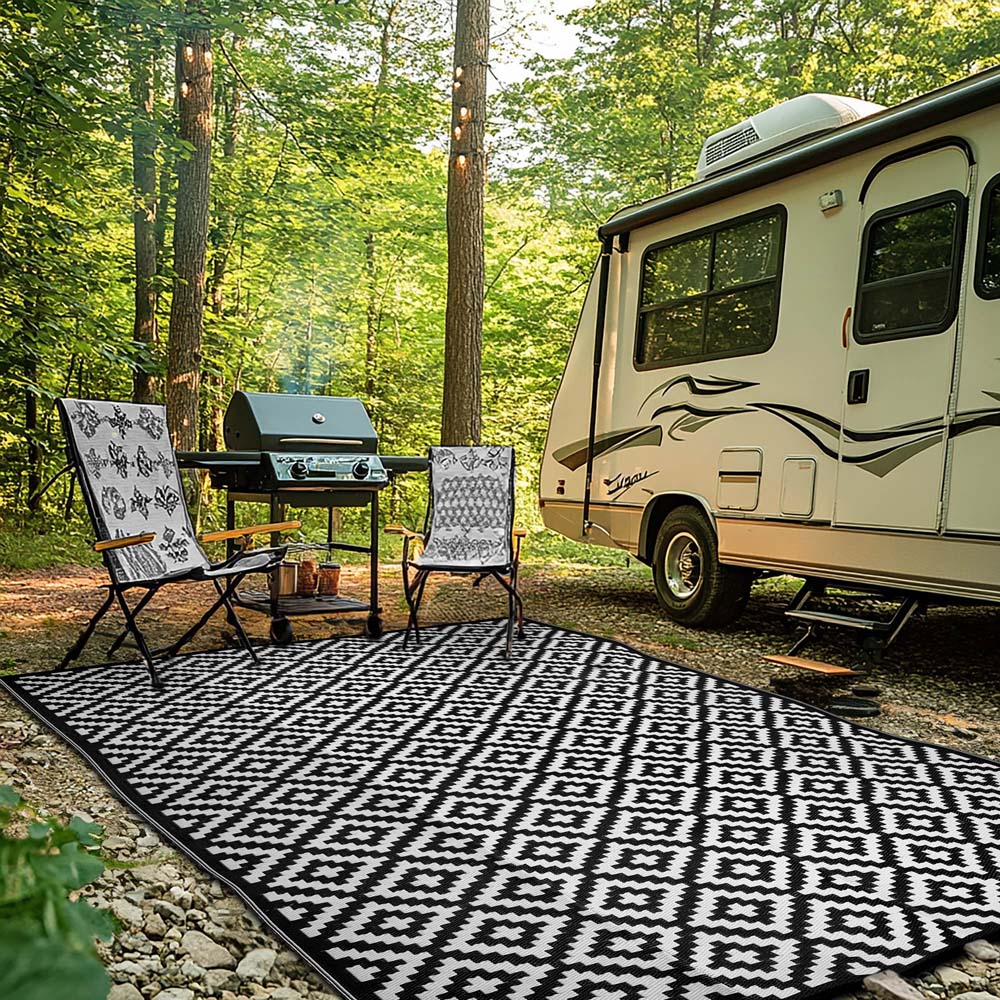 Green Decore Bliss Black and White Camping and Picnic Rug 180 x 270cm Image 2