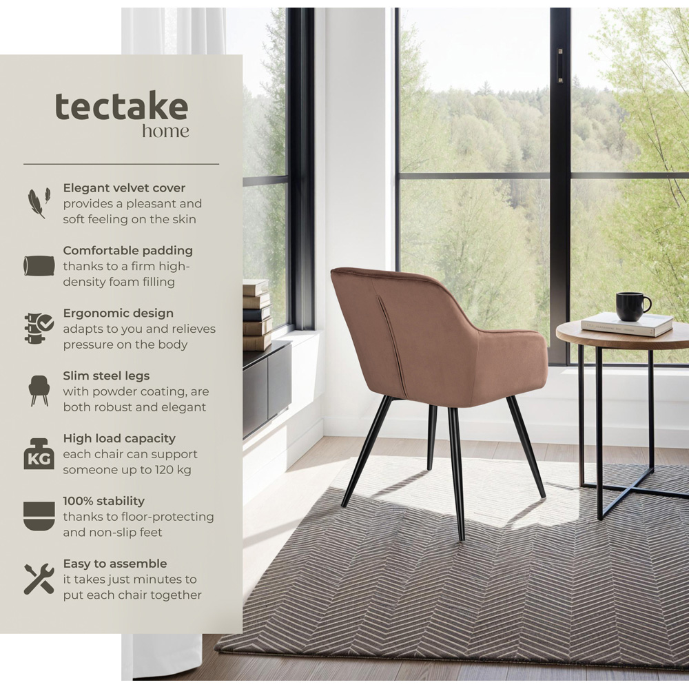 tectake Marilyn Set of 6 Brown and Black Velvet Look Padded Dining Chairs Image 8