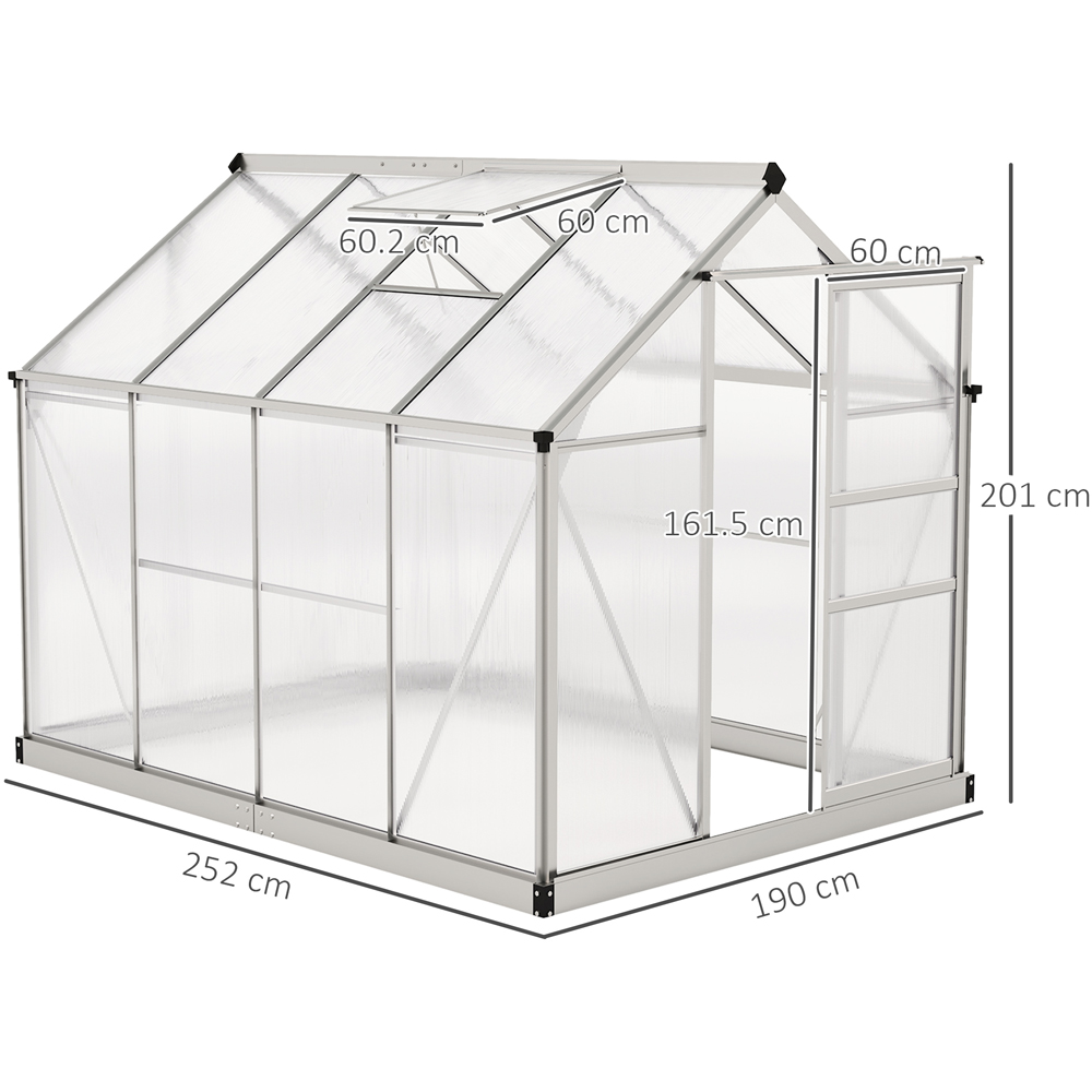Outsunny Galvanised Aluminium Polycarbonate 6 x 8ft Walk-in Greenhouse Image 9