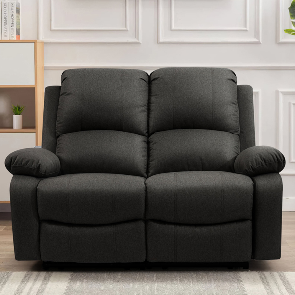 Brooklyn Luxury 2 Seater Dark Grey Linen Manual Recliner Sofa Image 1