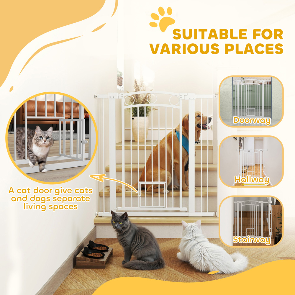 PawHut 76-104cm White Adjustable Stair Gate with Cat Door Image 4