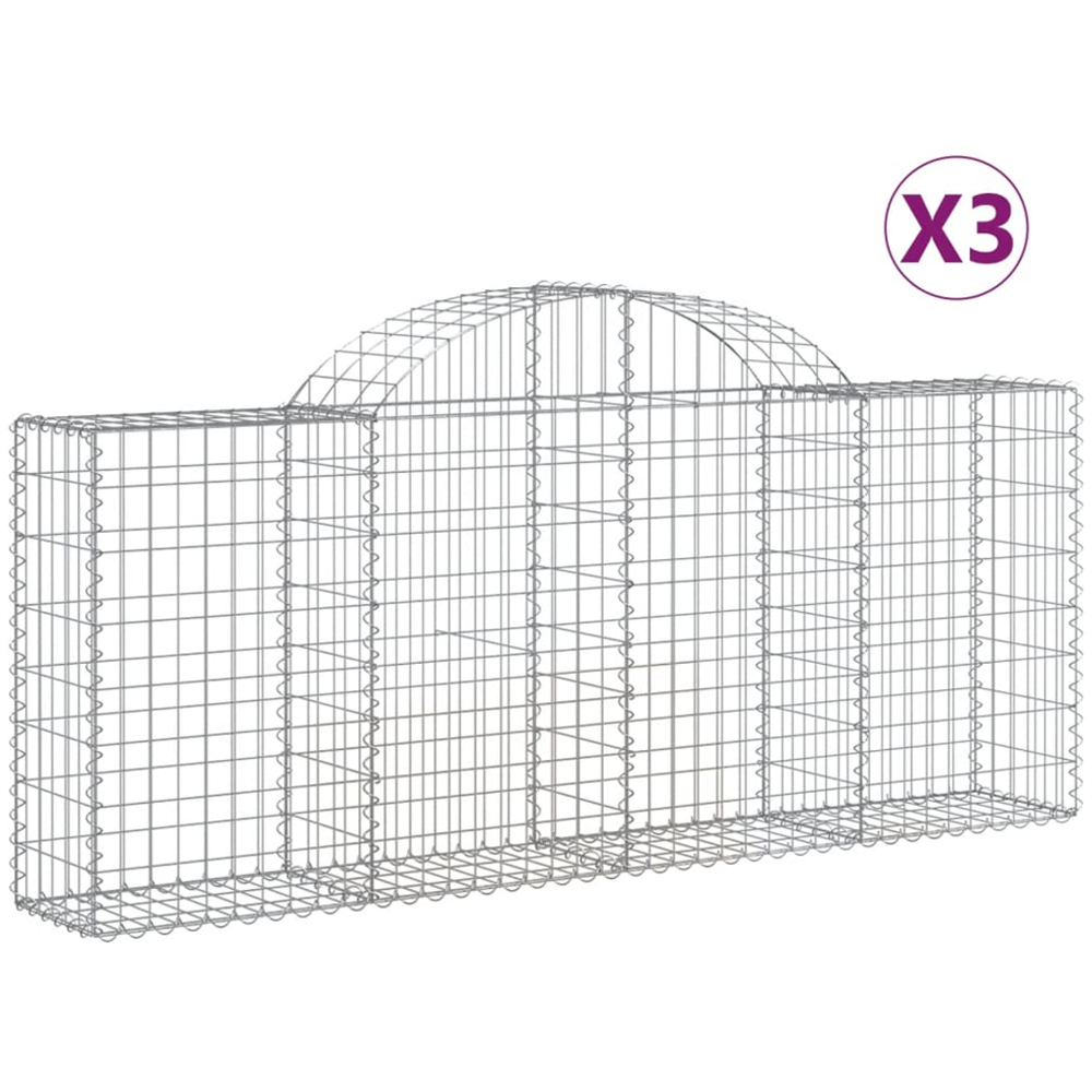 vidaXL Silver Galvanised Iron Gabion Basket 200 x 30 x 80/100cm 3 Pack Image 4