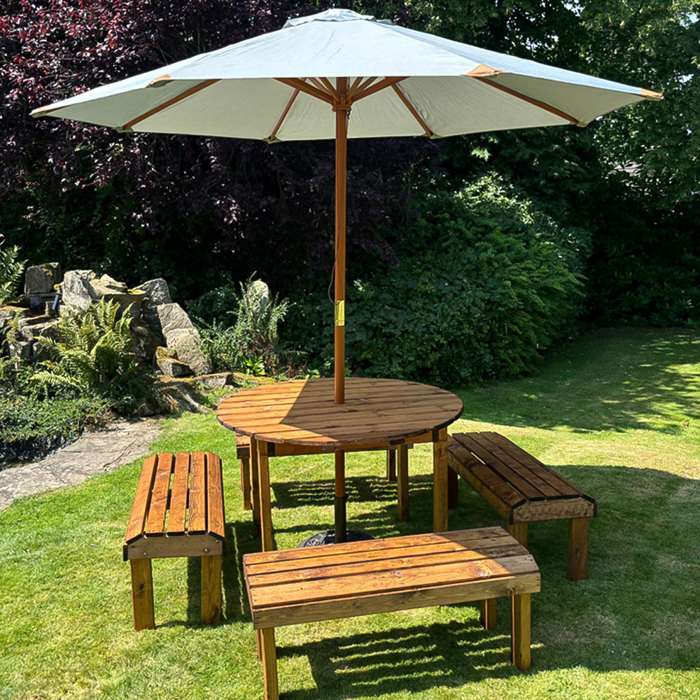 Charles Taylor Knights 8 Seater Round Garden Dining Bench Set Image 7