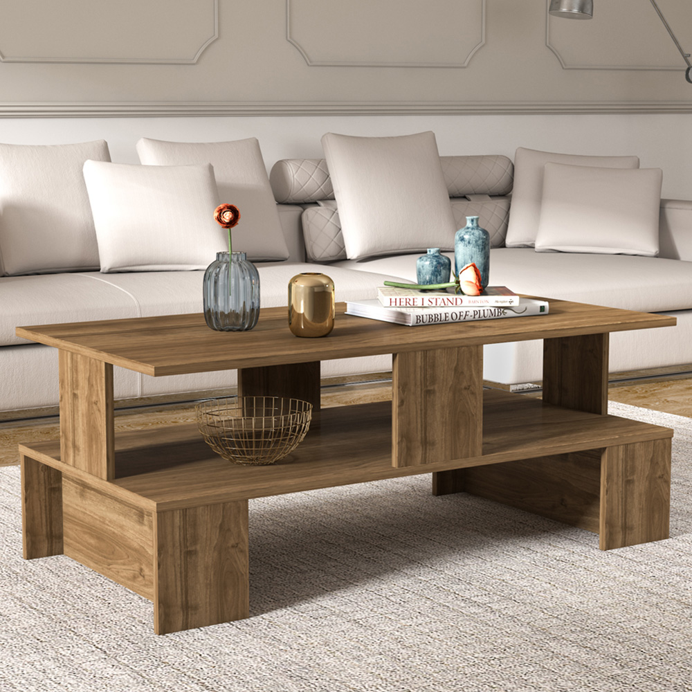Decorotika Evans Single Shelf Walnut Coffee Table Image 1