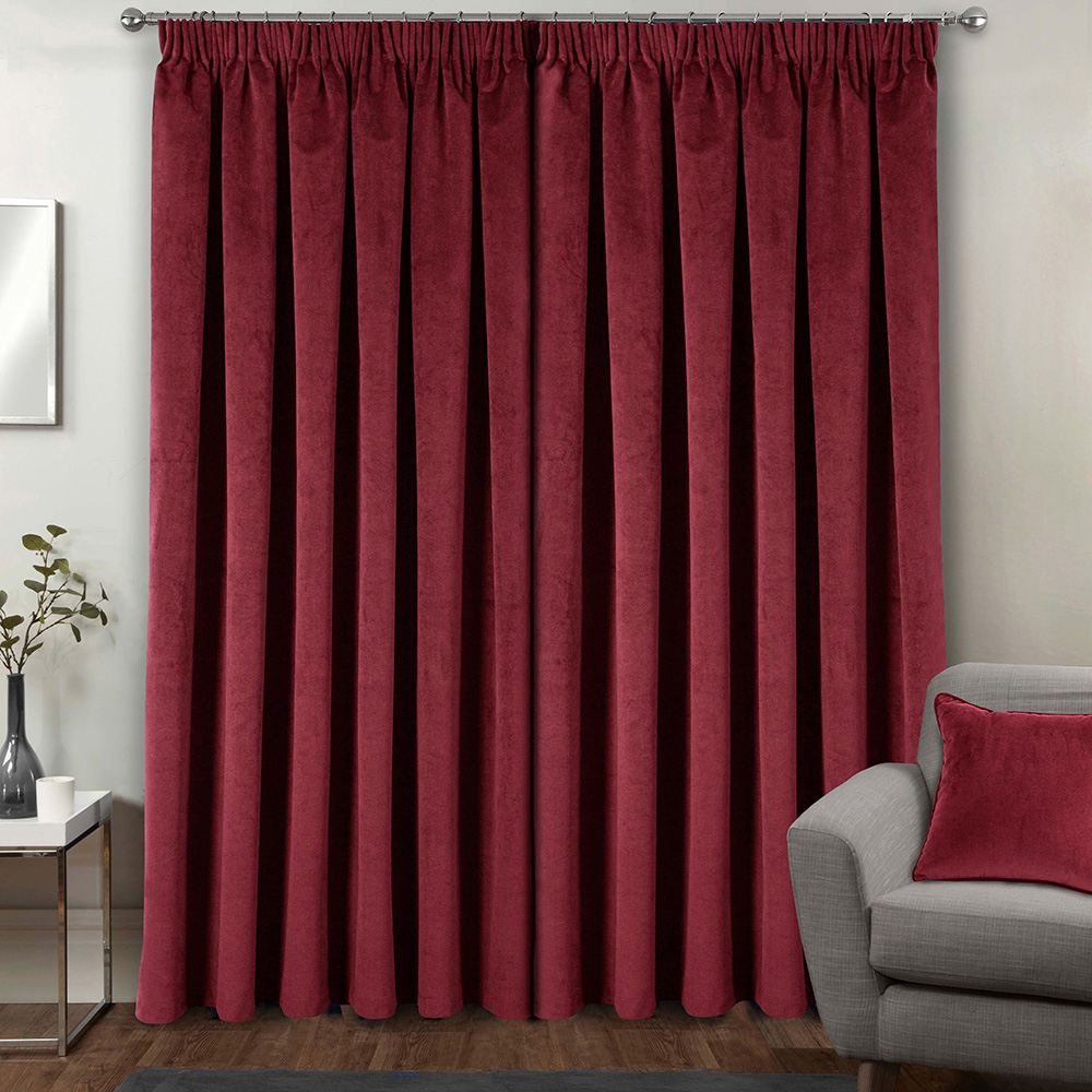 Enhanced Living Oxford Red Thermal Blackout Pencil Pleat Velvet Single Door Curtain 168 x 214cm Image 4
