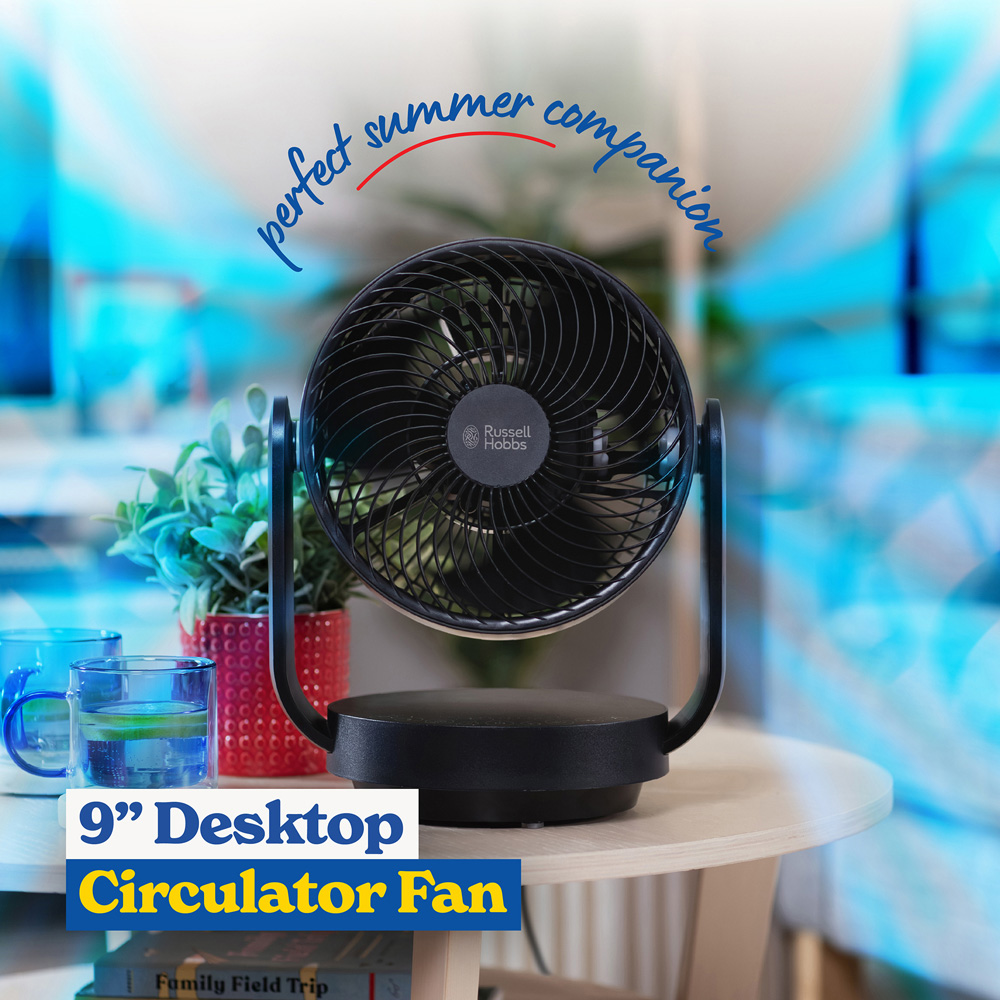Russell Hobbs Black Oscillating Desktop Circulator Fan with Remote 9 inch Image 3