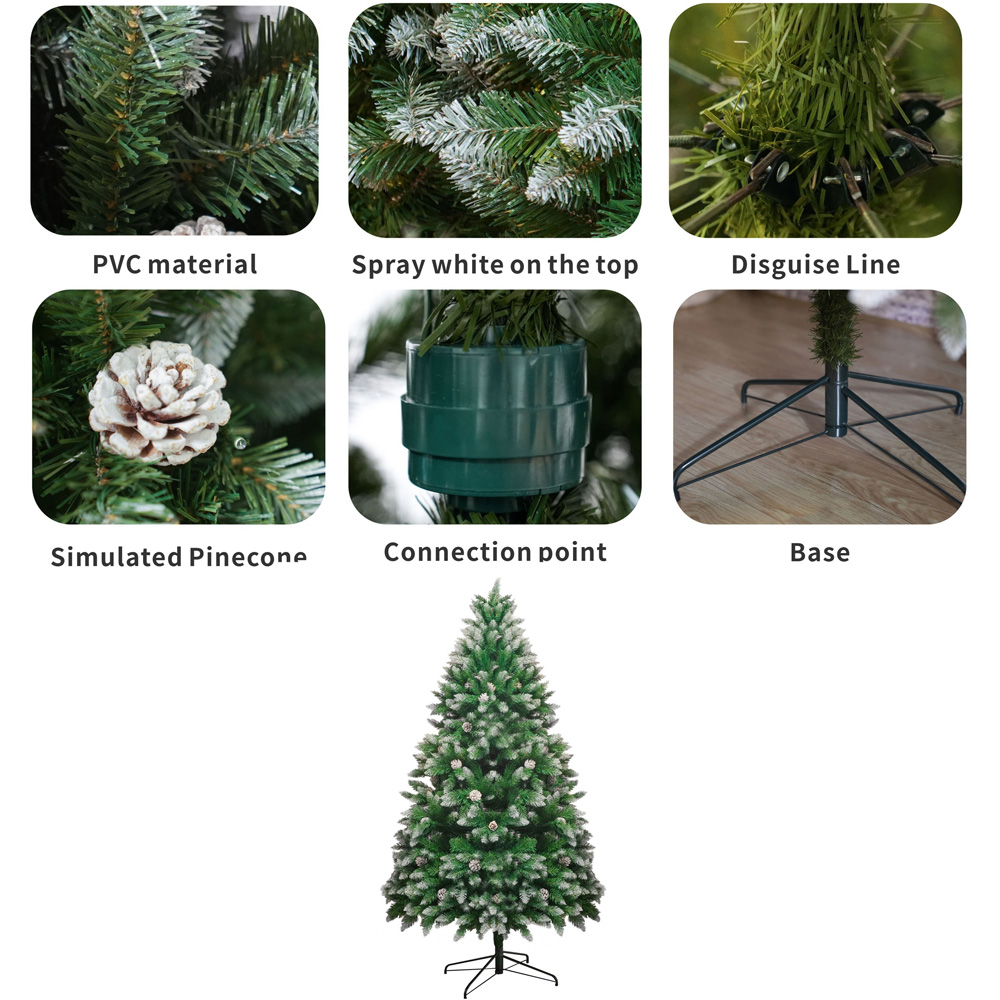 Abrihome Snow Flocked Artificial Christmas Tree with Pine Cones 7ft Image 6