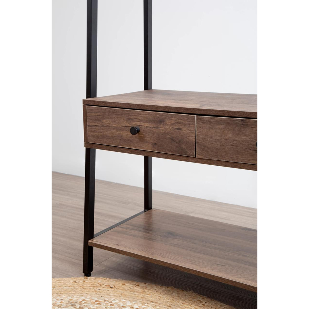 Premier Housewares Bradbury 3 Shelf 2 Drawer Dark Oak Bookshelf Image 6