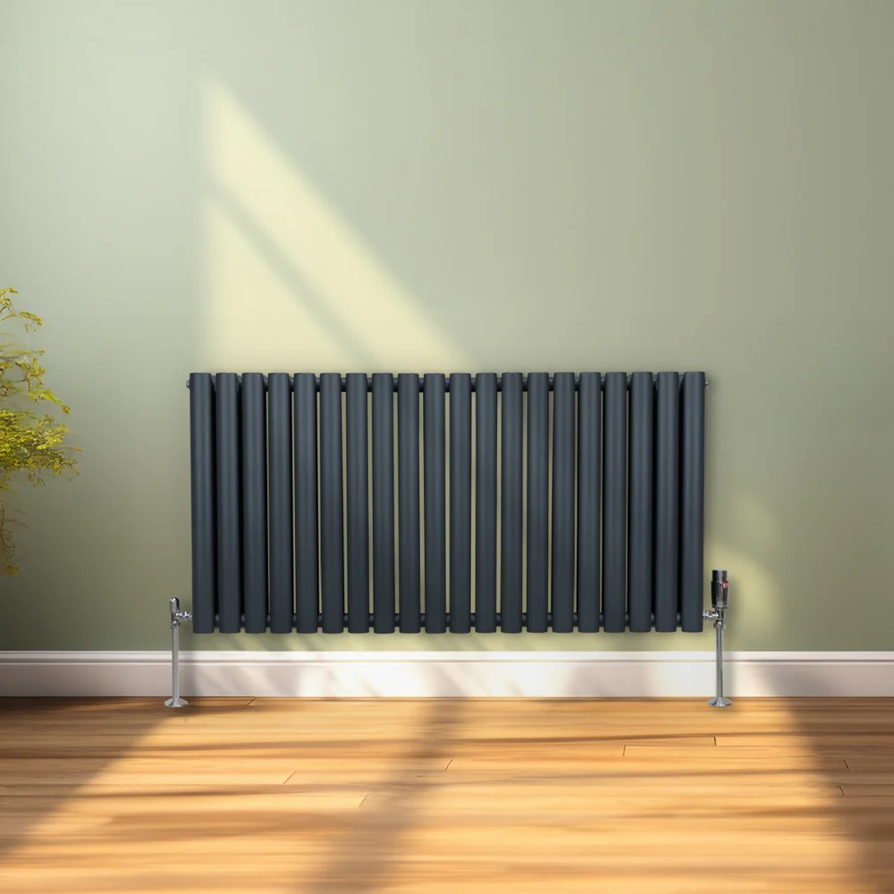 Monster Shop 5367BTU Anthracite Grey Oval Column Radiator and Valves 600 x 1200mm Image 2