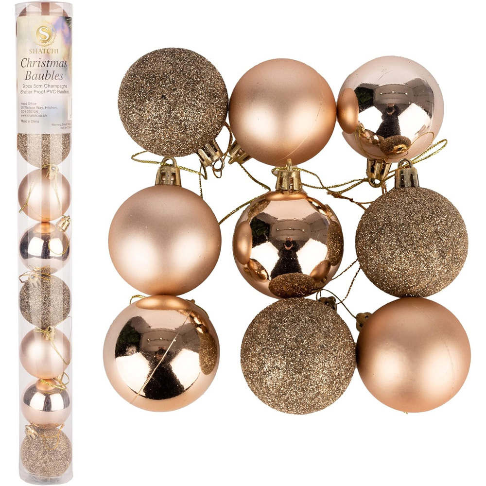 Shatchi 6cm Champagne Gold Shatterproof Christmas Baubles 6 Pack Image 4