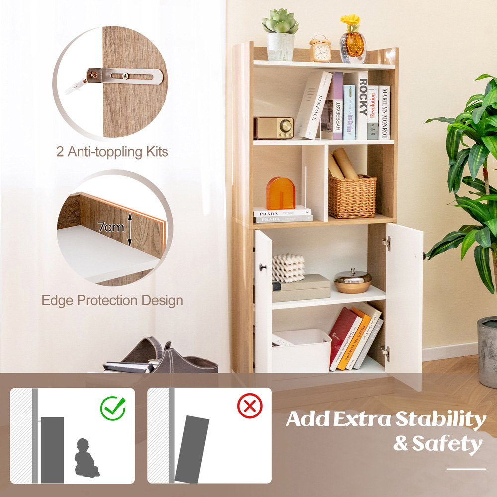 Costway 3 Shelf 2 Door Wooden Storage Cabinet Image 8