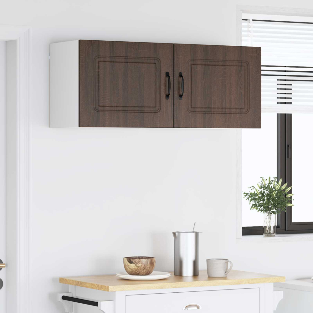 vidaXL Kalmar Single Door Brown Oak Wall Mounted Wide Kitchen Cabinet Set of 2 Image 9