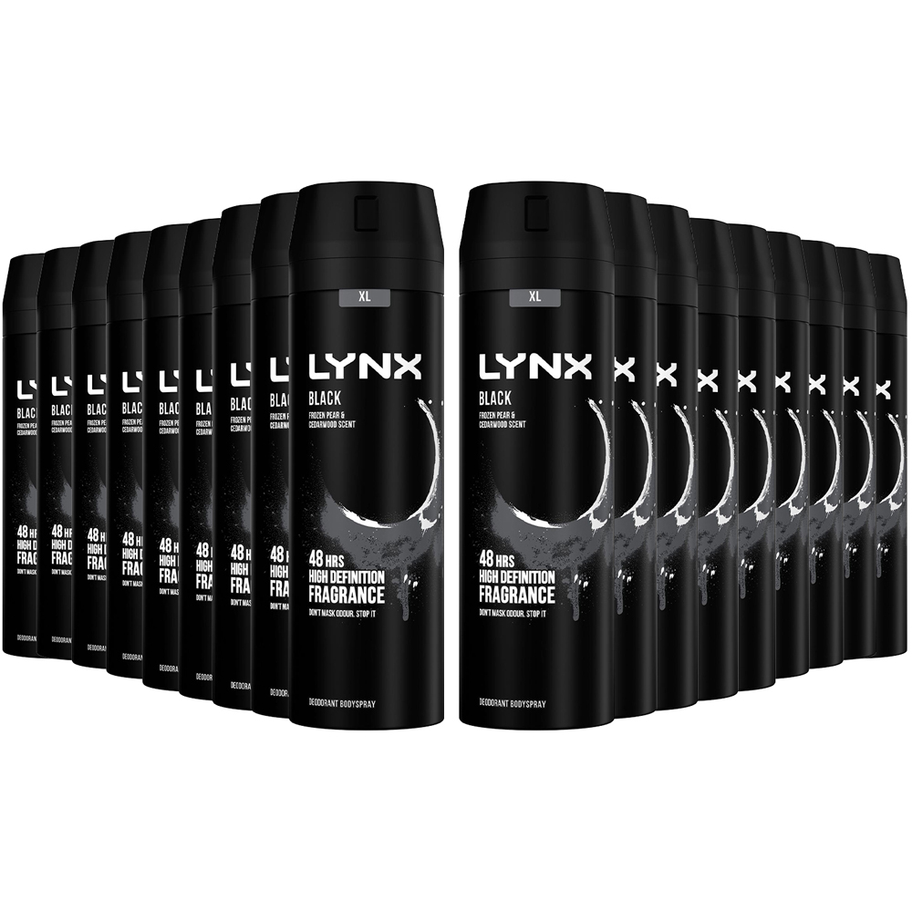 Lynx Black Frozen Pear and Cedarwood 48H Protection Deodorant Body Spray 200ml 18 Pack Image 1