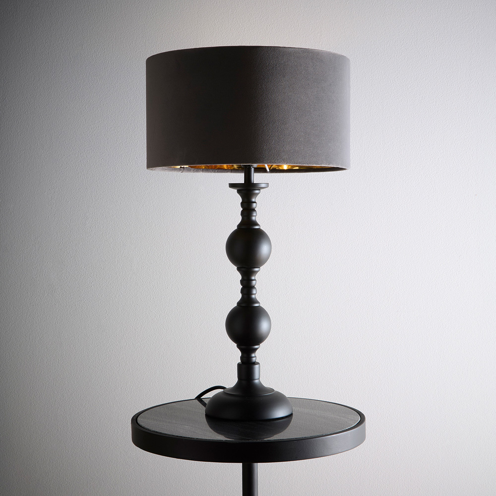Kliving Churchgate Grey Velvet Shade Black Metal Table Lamp Image 2