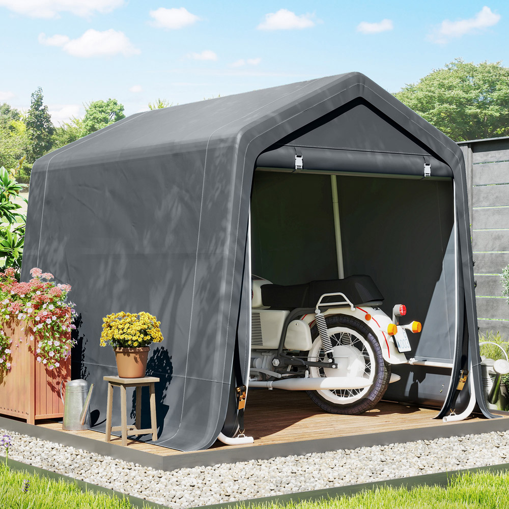 Outsunny 8 x 6.5ft Dark Grey Garden Storage Shed with Zipper Doors Image 2