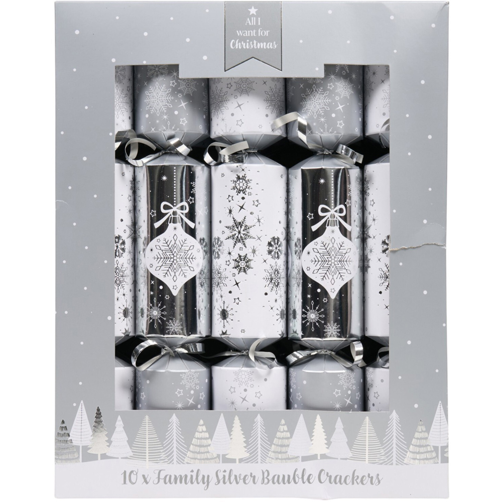 Pack of 10 Family Silver Bauble Crackers Image 1