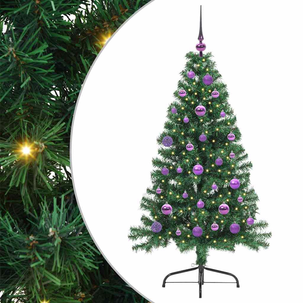 vidaXL Pre-Lit Lilac Baubles Green Artificial Christmas Tree 5ft Image 2