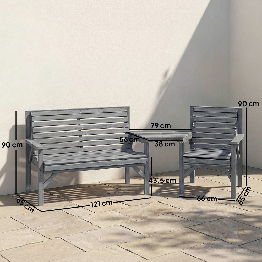Outsunny 3 Seater Grey Wooden Detachable Table Garden Companion Set with Parasol Hole Image 9