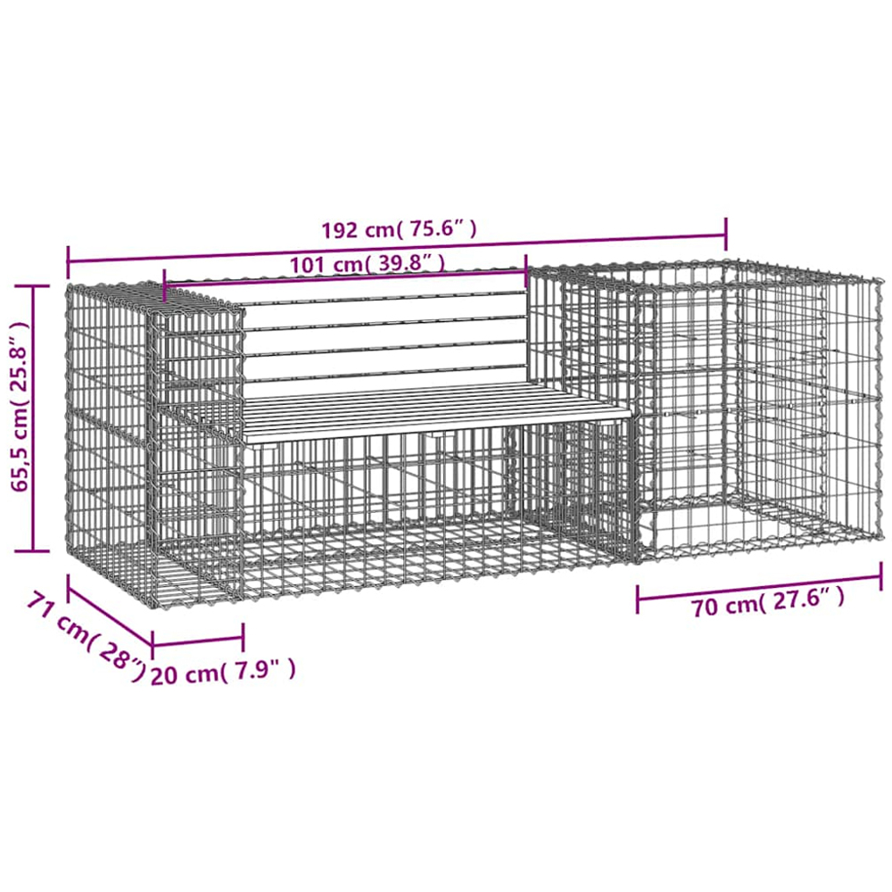 vidaXL Brown Solid Wood Pine Garden Bench with Gabion Basket 65.5 x 192 x 71cm Image 6
