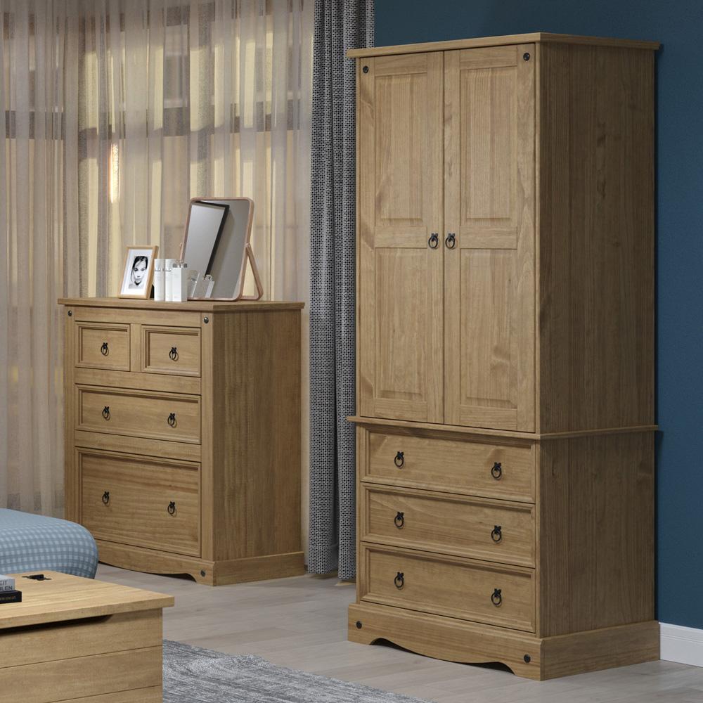 Corona 2 Door 3 Drawer Antique Wax Finish Wardrobe Image 7