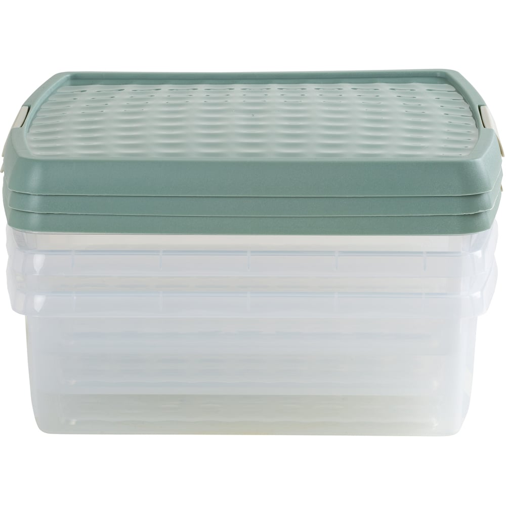 Wham Clip 13.2L Clear Green Milieu and Stone Square Storage Box with Lid 3 Pack Image 5