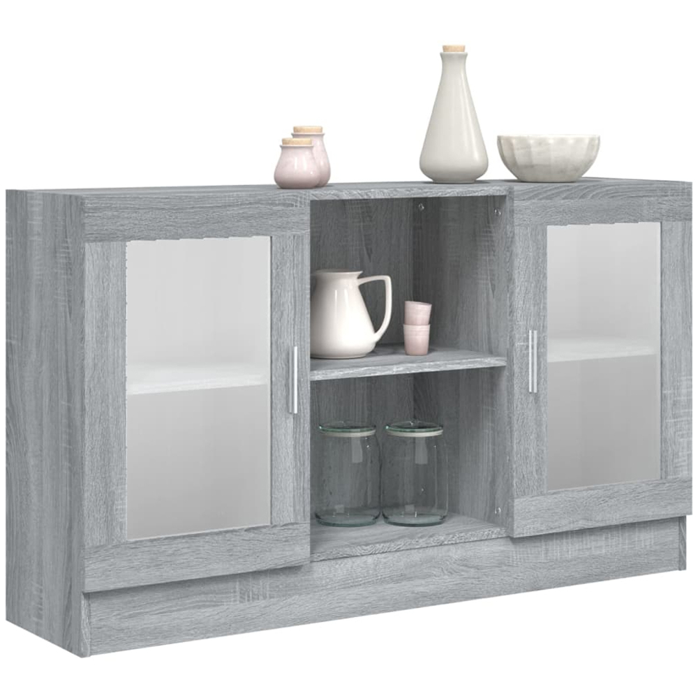 vidaXL Vitrine 2 Glass Door 6 Shelf Grey Sonoma Floor Cabinet Image 3